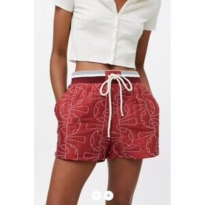 Kimchi Blue Duncan Quilted Short Dark Red Pull On Womens large